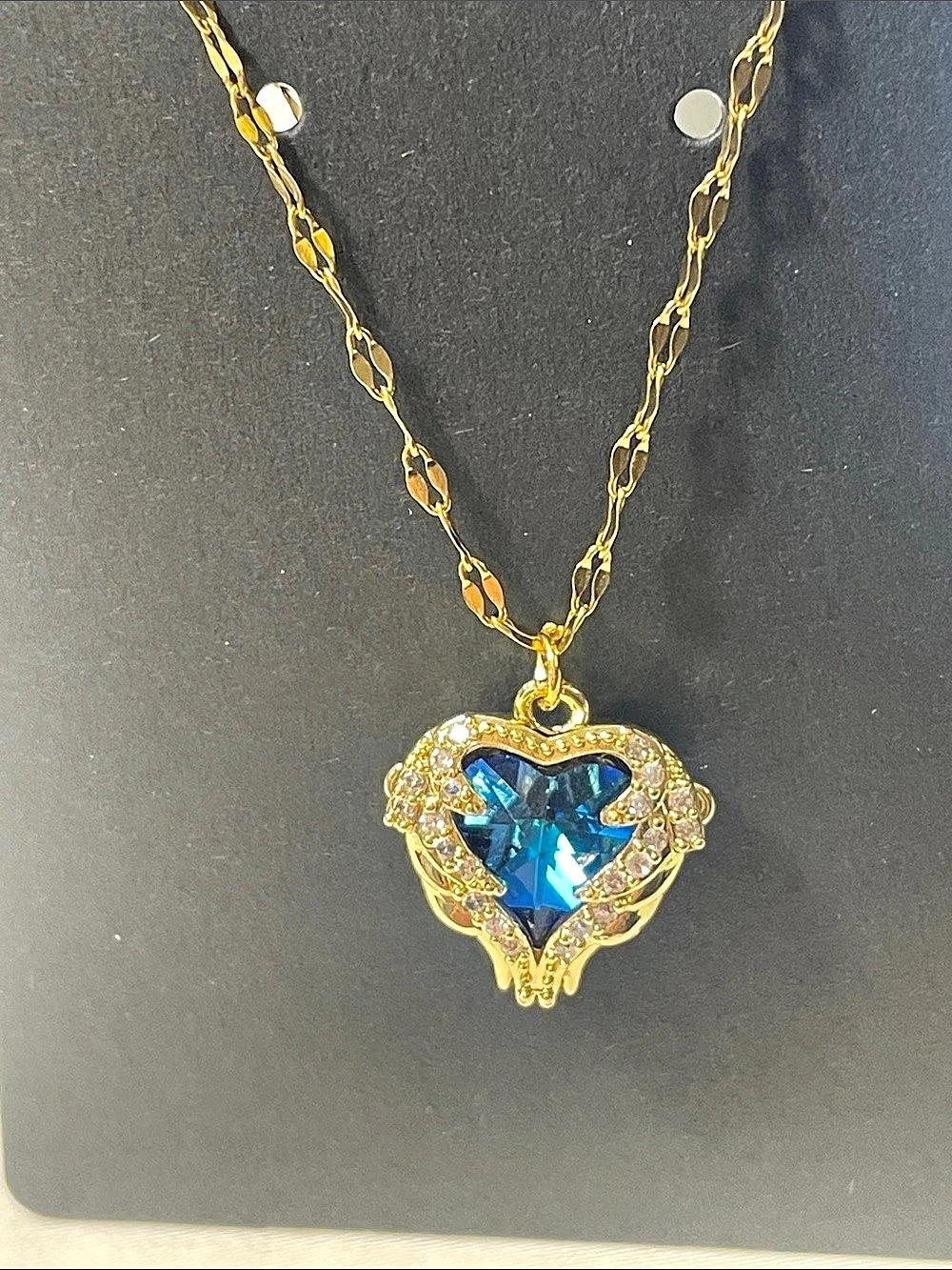 S.STEEL Heart Pendant Necklace in Gold & Blue with exquisite detail 18” 2” ext